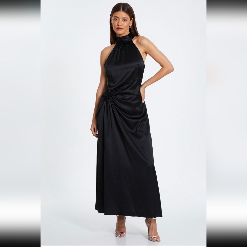 Satin halterneck midi dress